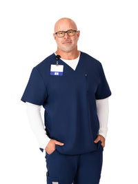 Men's V neck scrub top-Navy; *PRE-ORDER* Will ship by 10/30/2024