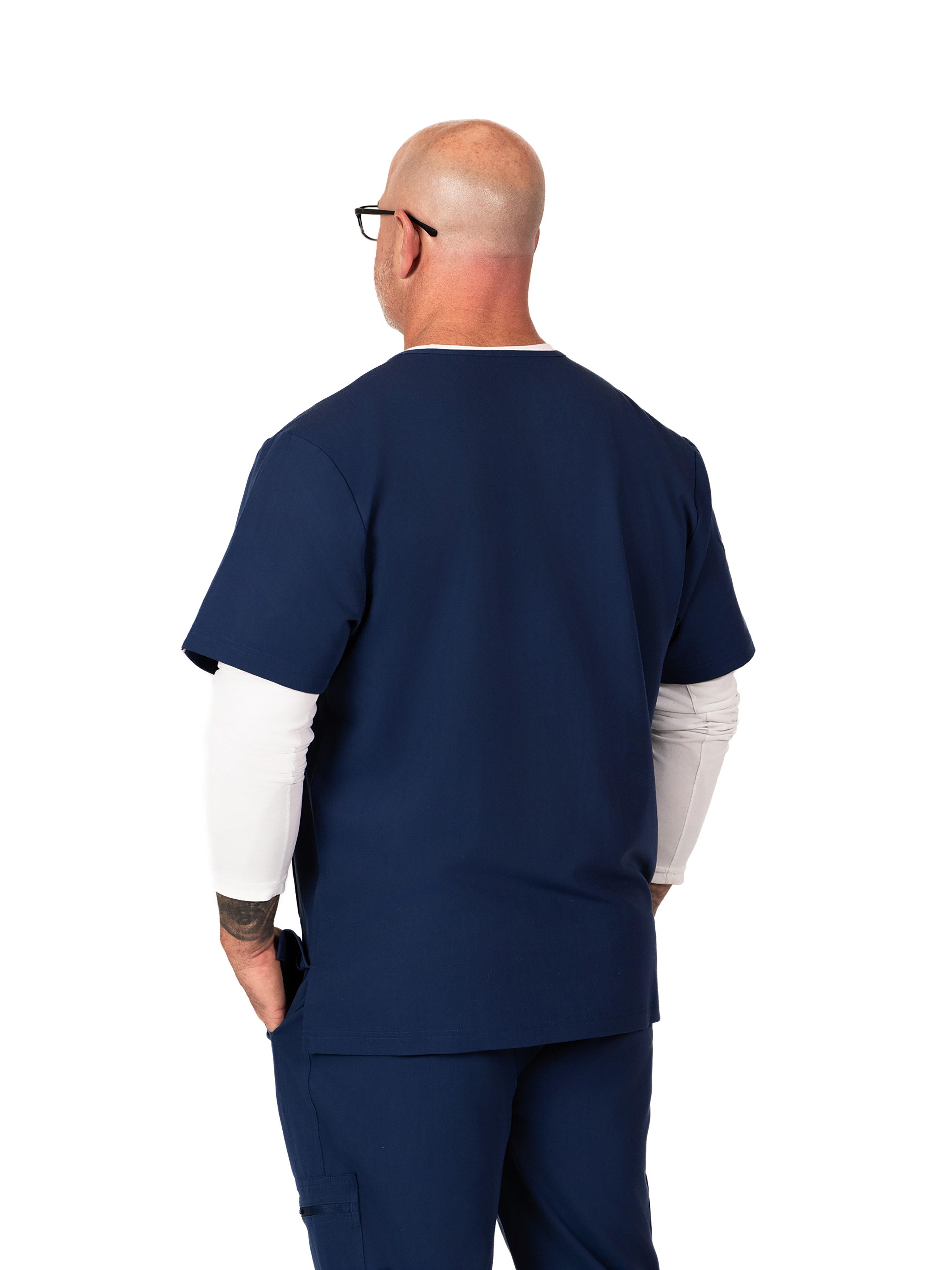 Men's V neck scrub top-Navy; *PRE-ORDER* Will ship by 10/30/2024