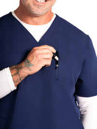 Men's V neck scrub top-Navy; *PRE-ORDER* Will ship by 10/30/2024