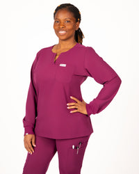 Talata Long Sleeve Scrub Shirt-Burgundy; *PRE-ORDER* Will ship by 10/30/2024